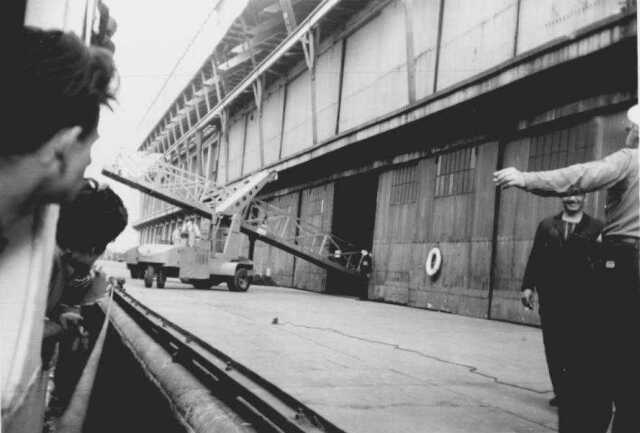 Preparing to place the gangway in Montreal